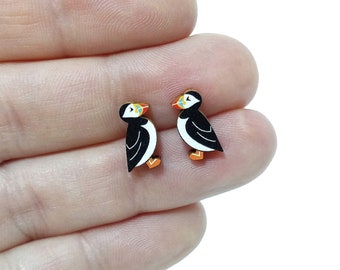 Puffin Earrings, Seabird Studs, Atlantic Puffin, Silver Plated or Sterling Silver Backs, Coastal Birds