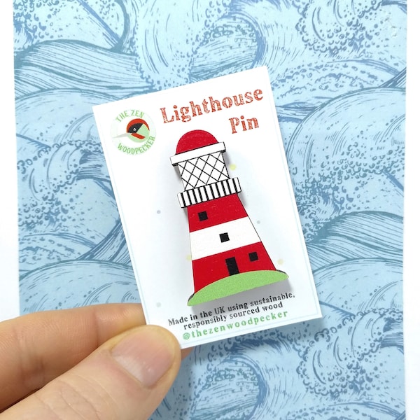 Vuurtoren Pin Badge, nautische broche, houten kustbadge, kustaccessoires