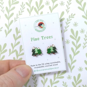 Tree Earrings, Pine Tree Studs, Wooden Earrings, Silver Plated or Sterling Silver Backs, Nature Jewellery