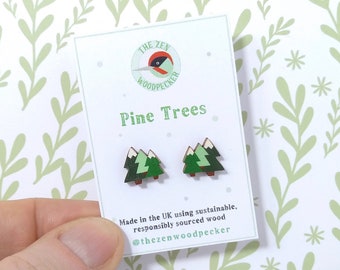 Baum Ohrringe, Kiefer Ohrstecker, Holz Ohrringe, versilbert oder Sterling Silber, Natur Schmuck