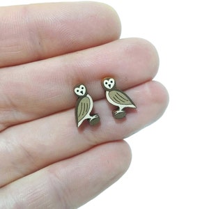 Owl Earrings, Owl Bird Studs, Wildlife Earrings, Silver Plated or Sterling Silver Backs, Nature Jewellery, Barn Owl, Tawny Owl, Woodland