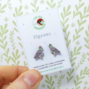 Pigeon Earrings, Bird Studs, Wood Pigeon, Urban Birds, Silver Plated or Sterling Silver Backs, Animal Earrings