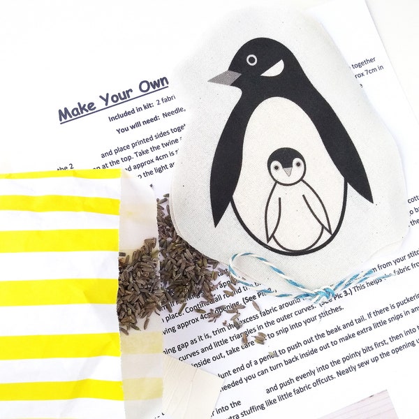 Penguin Lavender Bag Kit, DIY Craft Kit, Penguin Naaiset, Doe het zelf, Vogeldecoratie, Biologisch Katoen