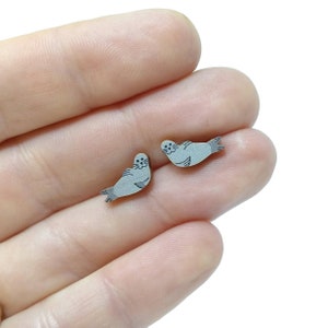 Seal Earrings, Animal Studs, Grey Seal, Sealife, Sea Mammal, Silver Plated or Sterling Silver Backs, Marine Jewellery