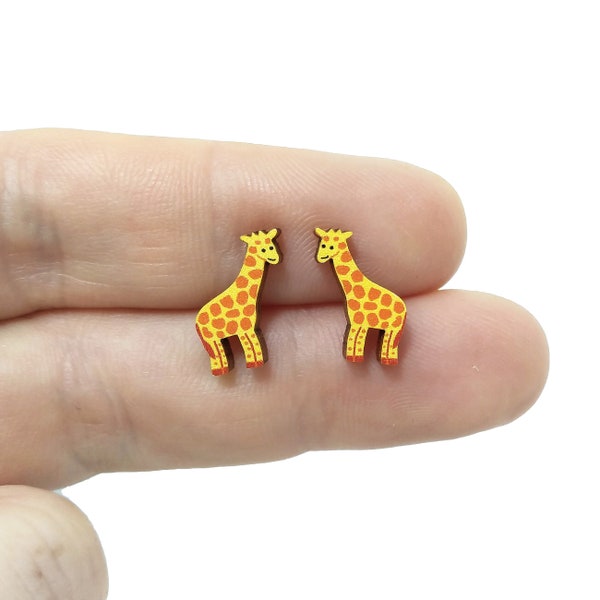 Giraffe Earrings, Wooden Animal Studs, Safari Earrings, Silver Plated or Sterling Silver Backs, Wildlife Jewellery, African Animal