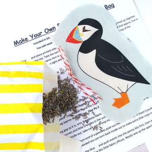 Puffin Lavender Bag Kit, Diy Craft Kit, Puffin Sewing Kit, Do it yourself, Bird Decoration, Organic Cotton