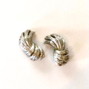 Vintage MONET signed clip on earrings Textured Silver Metal