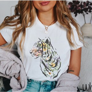 Wild Life Shirt, Tiger Stripes Shirt, Be Strong Tiger Shirt, Wildflowers Encouraging Shirt for Women, Vintage Tiger Shirts, Botanical, Tees