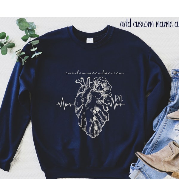 CVICU Nurse Shirt, Custom Floral Heart Sweatshirt, Healthcare Anatomical Heart TShirt | Cardiology Nurse, Heart Surgeon Gift, CICU RN Gift