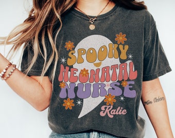Spooky Neonatal Nurse Shirt, Personalized Halloween Neonatal Nurse Shirt, Nicu Nurse shirt, Retro Ghost Shirt for nicu nurse, gift for nurse