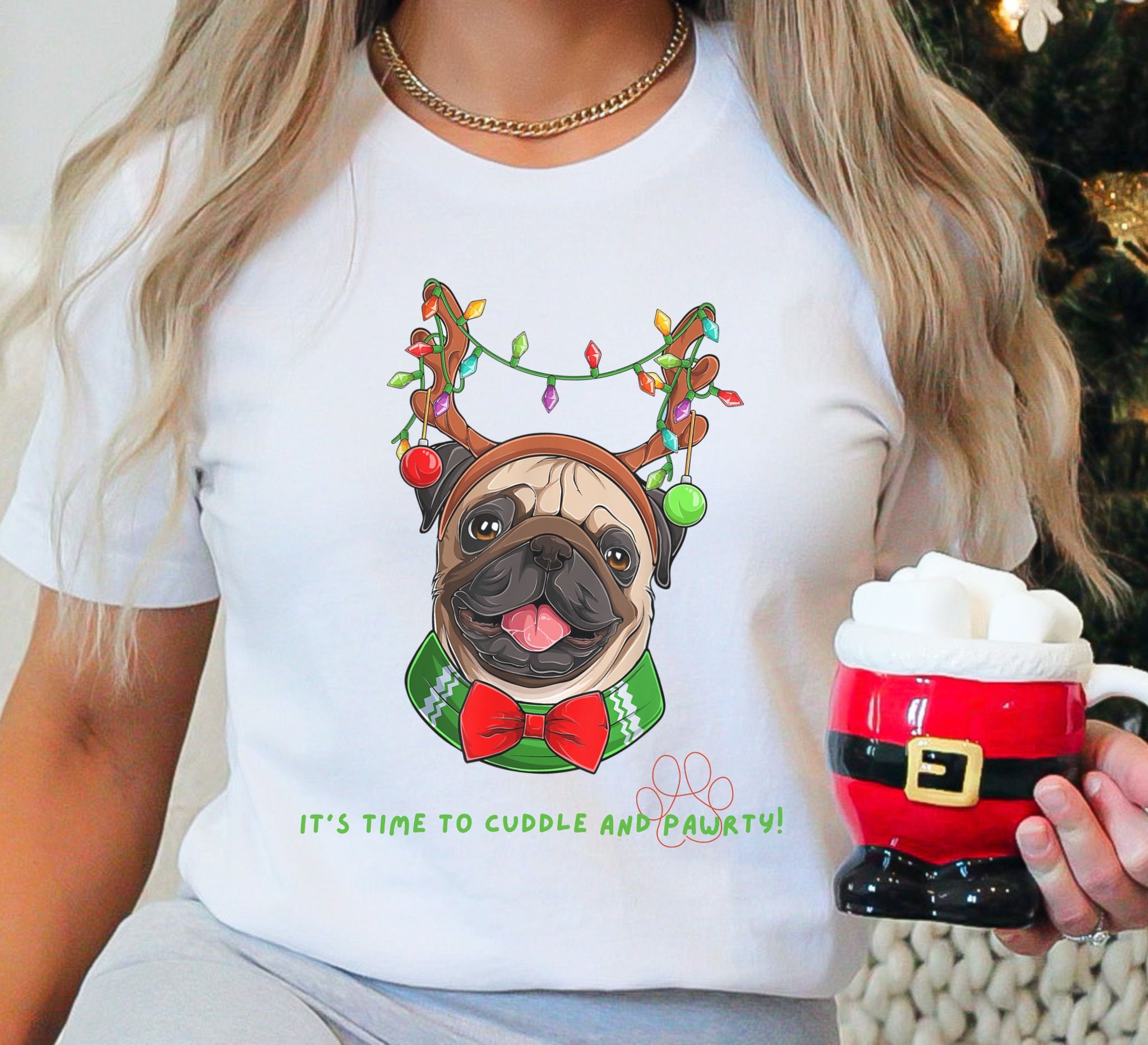 pug christmas t shirt