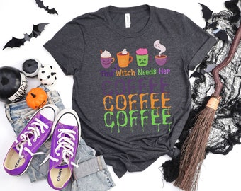 This Witch Needs Her Coffee Shirt, Spooky Season,Halloween Witch Shirt, Halloween Pumpkin mama T-shirt, Halloween Gift Shirt, SPooky Season