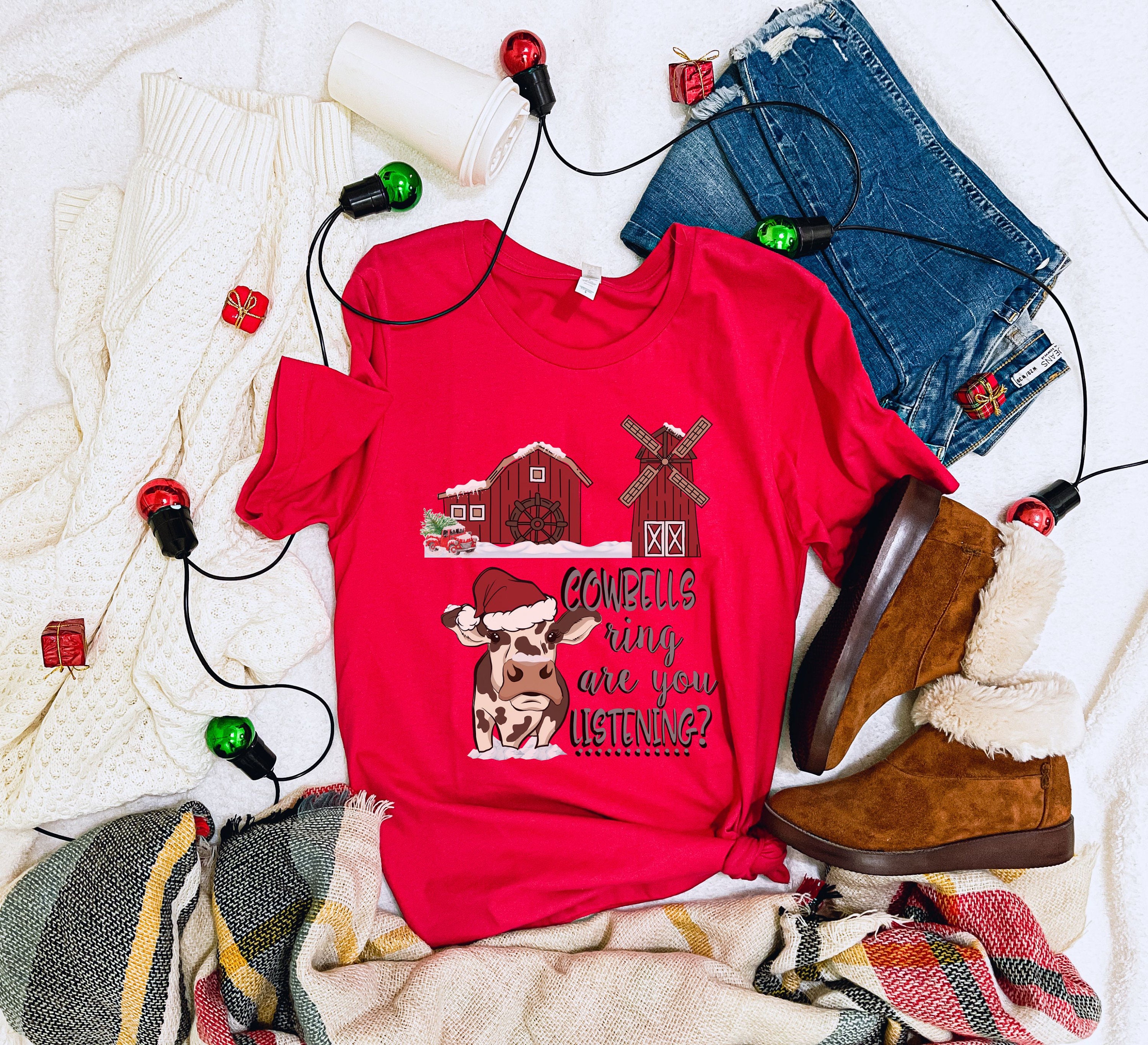 Funny Cow Christmas Shirt, Cow Bells Ring Are You Listening