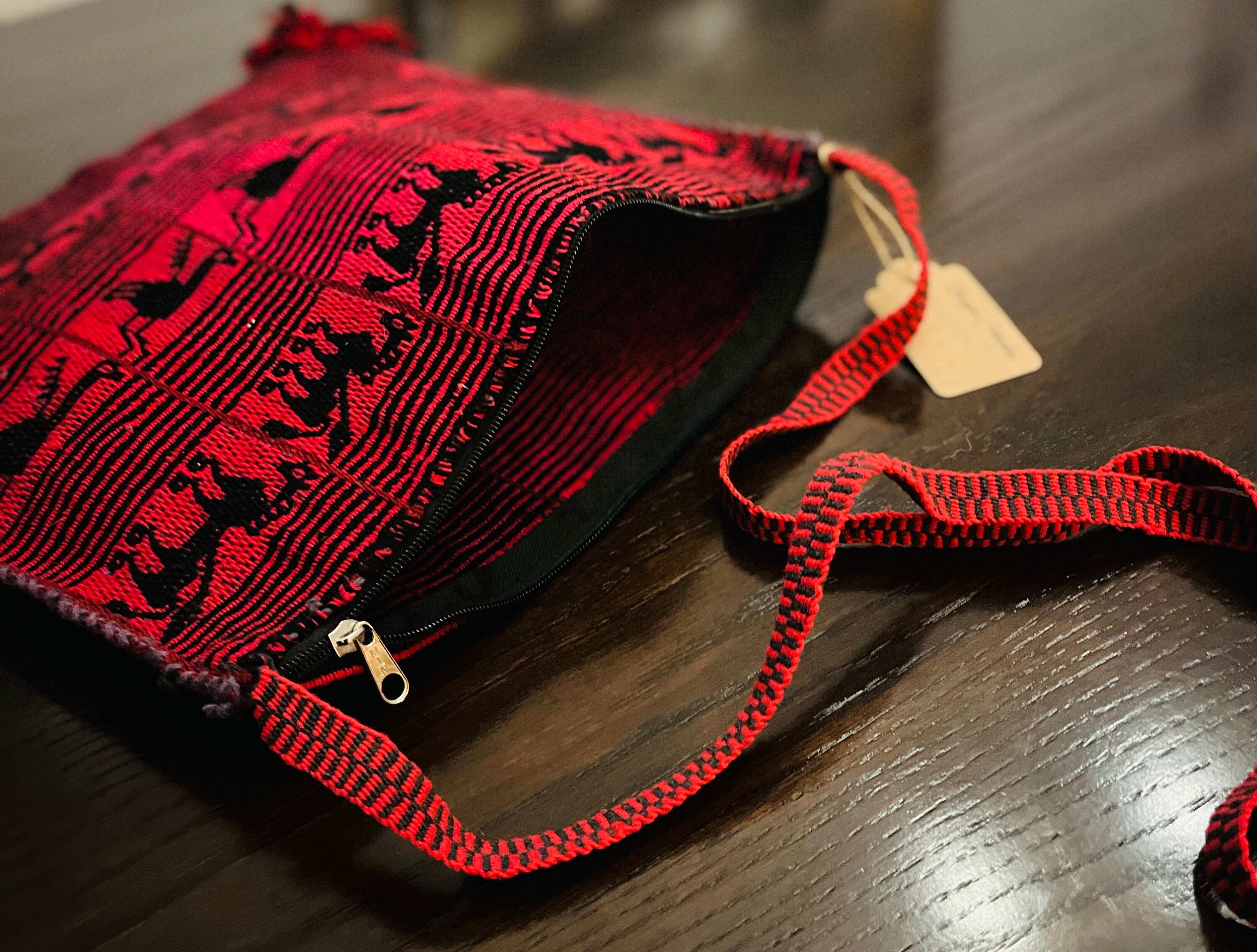 Bolivian Handcrafted Handbag Red/black With (large)