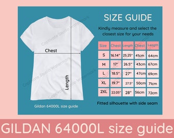 Gildan 64000L size chart / gildan size chart /gildan  64000l size guide / gildan 64000 / gildan 60000l / gildan size table/mockup size chart