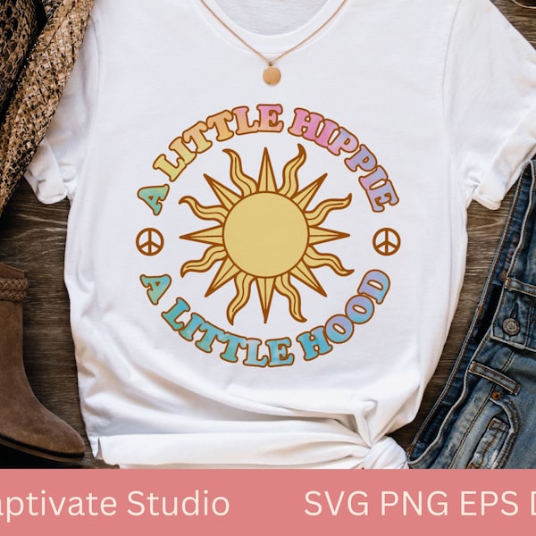 retro hippie svg png eps dxf file, a little hippe a little hood, trendy cool aesthetic sublimation, sun beach boho svg png, cricut clipart