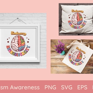 Neurodiversidade SVG PNG Sublimação de Consciência do Autismo Colorido Cérebro Png Neurodiversidade Png Clip Art Eps Dxf Autismo svg autismo mãe png cricut