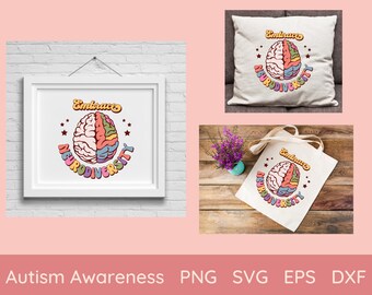 Neurodiversity SVG PNG Autism Awareness Sublimation Colorful Brain Png Neurodiversity Png Clip Art Eps Dxf Autism svg autism mom png cricut