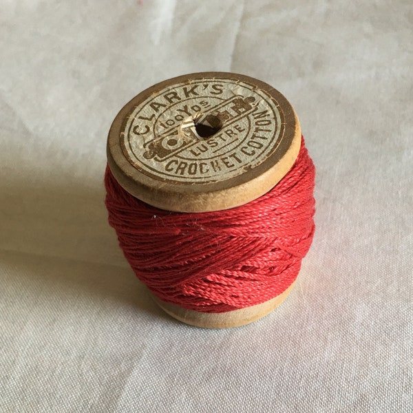 Crochet Thread, Wood Spool, Vintage Crochet, Lustre cotton Crochet Thread, Red Thread