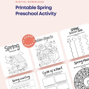 Spring Homeschool Preschool Activity Pack, Digital Download, PreK, Kindergarten Spring Unit Study