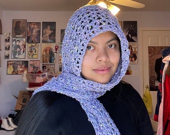 Pastel Purple Crochet Winter Hooded Scarf Headscarf