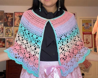 Vintage Style Pastel Rainbow Crochet Capelet