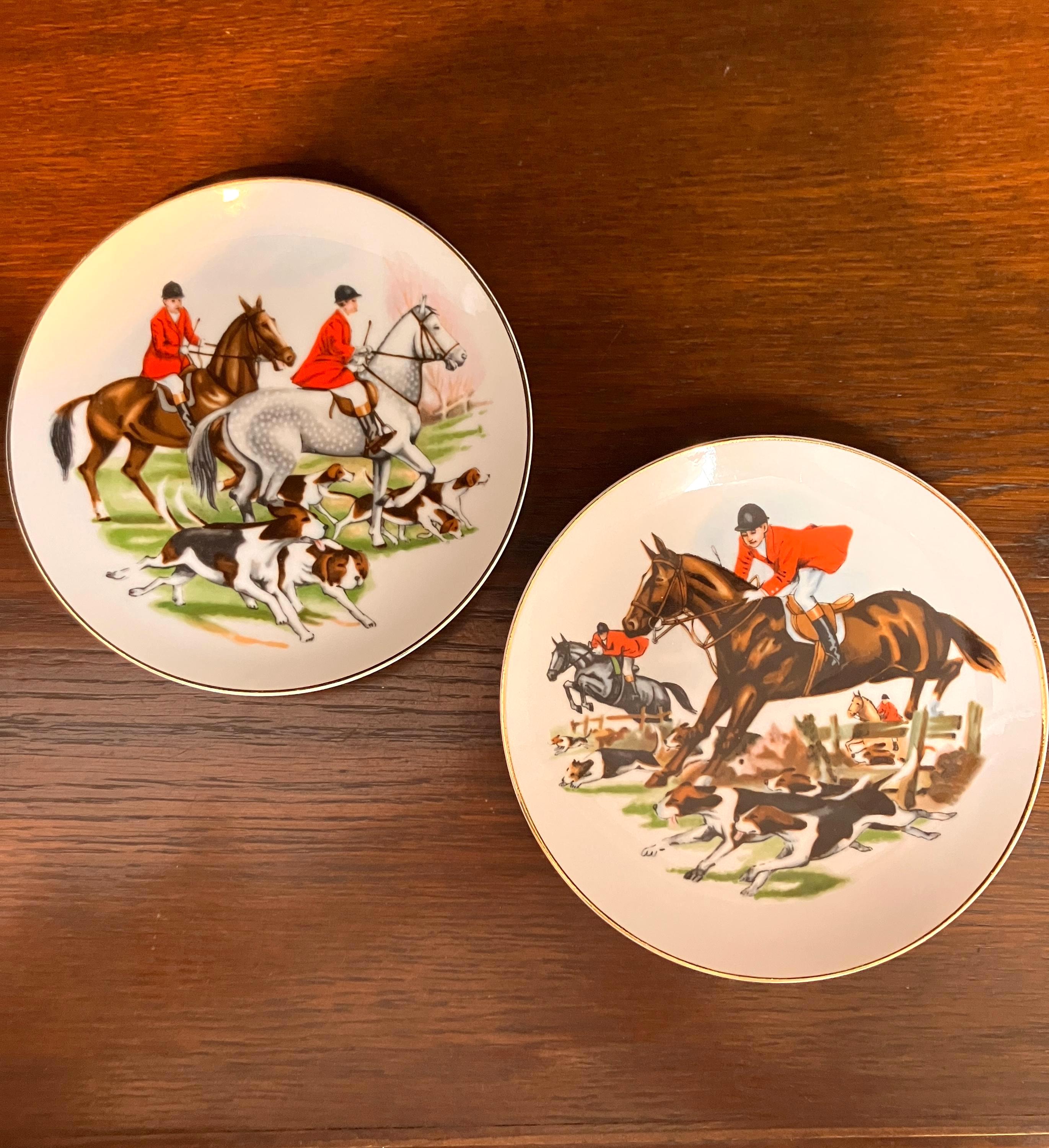 Vintage Horse and Hound Hunting Plates: Equestrian Wall Decor, Set