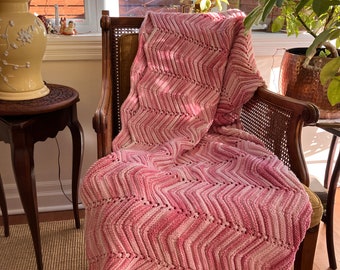 Vintage Crochet Pink Ombré Afghan - Large Lap Size/Bed Runner