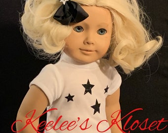 18" doll black & white star outfit with matching shoes and bow