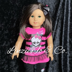 18" doll monster skull ruffle tunic w/matching leggings, shoes and hairbow