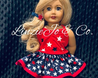 18" doll stars top with matching skirt, hair accessory & shoes