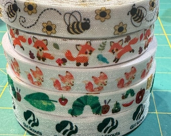 FOE fold over elastic fox, hungry caterpillar, girl scouts, bees