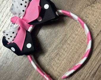 18" doll pink and black ribbon wrapped headband