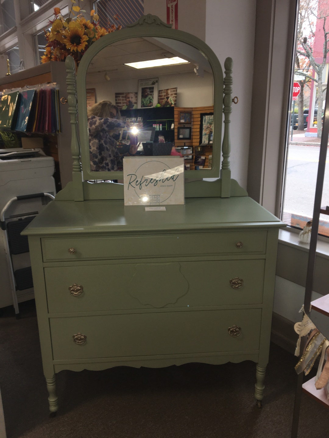 SOLD Sage Vintage 3 Drawer Dresser With Mirror Etsy