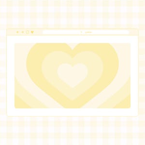 May include: A digital illustration of a web browser window displaying a heart-shaped design. The heart is composed of concentric layers of yellow and cream colors. The browser window has a light yellow border and a search bar that reads "yellow". The background is a light yellow checkered pattern.