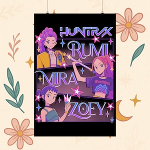 Kpop Demon Hunters Huntrix Poster Rumi Mira Zoey Anime Wall Art Kpop Girl Group Otaku Room Decor for Fans