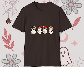 Camiseta con un hongo fantasma, camiseta de fantasma de Halloween, diseño de hongo espeluznante, regalo de hongo otoñal, camiseta de Halloween estilo cottagecore