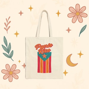 Puerto Rico Tote Bag with Flag Design Boricua Canvas Bag Puerto Rican Pride Reusable Market Bag Latinx Gift Eco Shopper