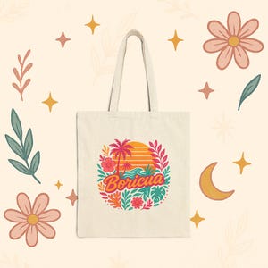 Boricua Tote Bag Puerto Rico Pride Canvas Bag Tropical Market Tote Latinx Gift Eco Friendly Bag Caribbean Floral Design
