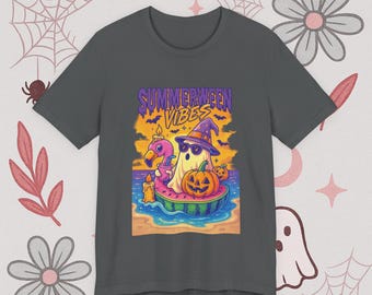 Summerween Vibes T-Shirt Witch Ghost Halloween in Summer Shirt Bright Spooky Pool Party Tee