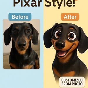 Custom Pet Portrait in Pixar Style | Dog or Cat Cartoon Drawing from Photo | Digital Animal Art Gift