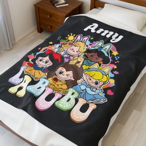 Custom Labubu Blanket Personalized Kids Name Throw Kawaii Plush Gift