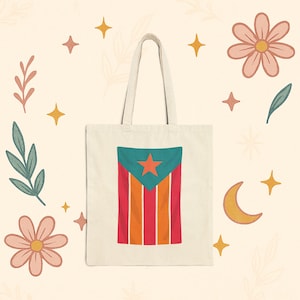 Puerto Rico Tote Bag with Flag Design Boricua Canvas Bag Puerto Rican Pride Reusable Market Bag Latinx Gift Eco Shopper