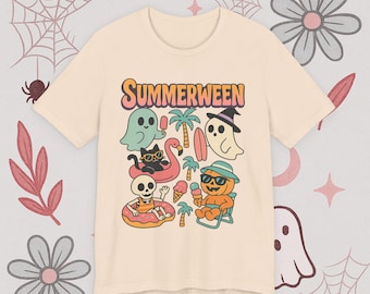 Summerween T-Shirt Funny Halloween in Summer Tee Cute Spooky Beach Skeleton Ghost Shirt