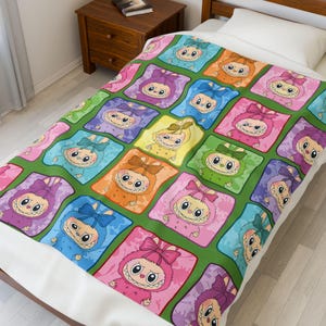 Labubu Blanket Cute Kawaii Plush Throw for Kids Fans and Collectors