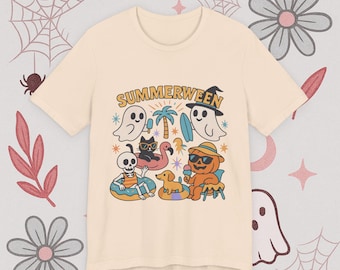 Summerween T-Shirt Funny Halloween in Summer Tee Cute Spooky Beach Skeleton Ghost Shirt