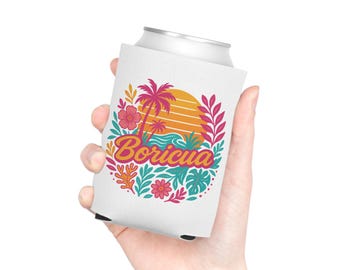 Boricua Can Cooler Coozie Puerto Rican Pride Tropical Boho Drink Sleeve Standard Skinny Size Summer Beach Party Gift