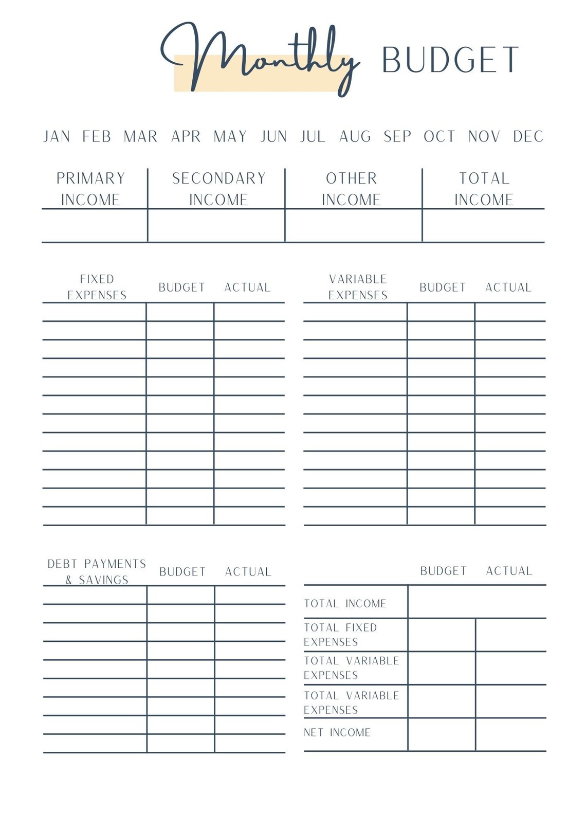 Monthly Budget Printable Budget and Net Income Tracker Etsy Monthly Budget Printable Budget and Net Income Tracker Etsy