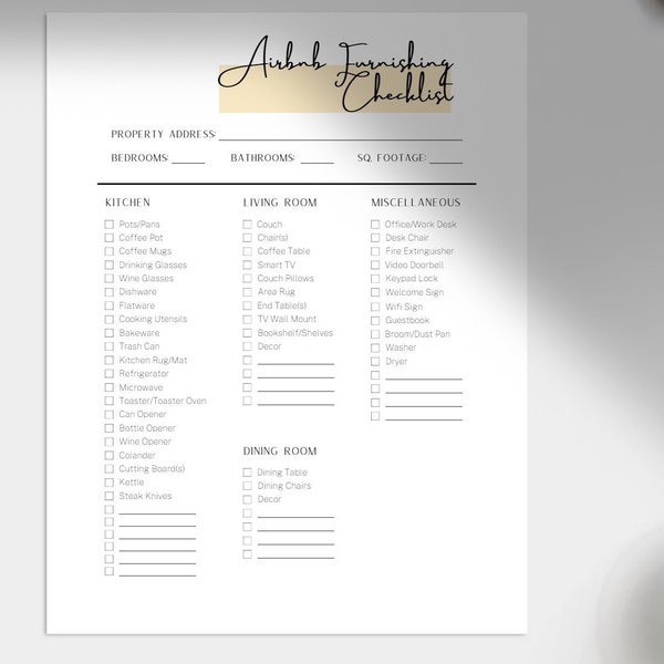 Airbnb Furnishing Checklist Etsy