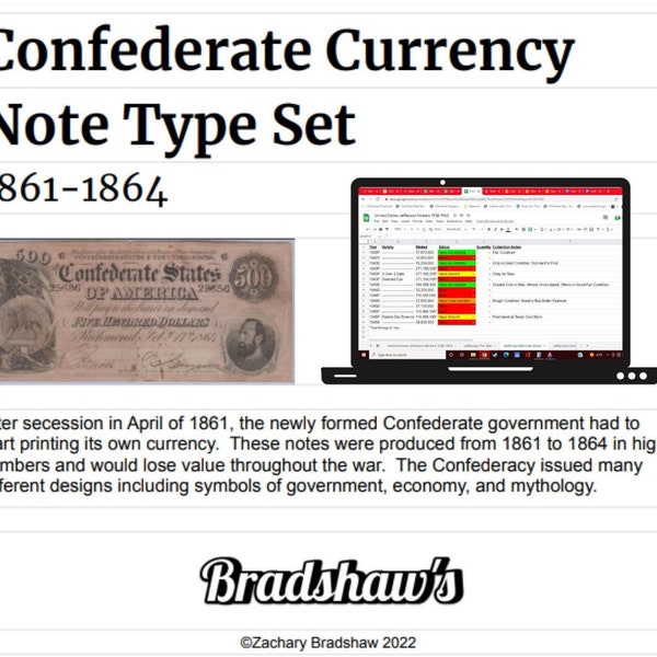 Digital Checklist Log Confederate Currency Note Type Set